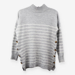 Grey Stripe Side Button Maternity Knit Jumper