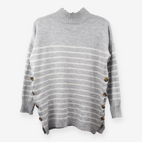 Grey Stripe Side Button Maternity Knit Jumper