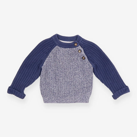 Blue Knit Jumper with Brown Buttons