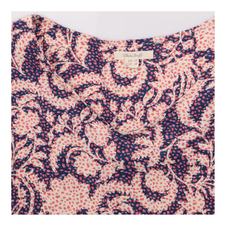 Dress Midi Long Sleeve Cotton Paisley Floral Navy 