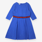 Dress Cobalt Blue Striped Waist Cotton 3/4 Sleeve