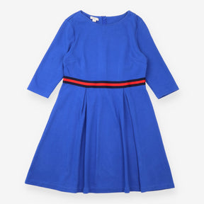 Dress Cobalt Blue Striped Waist Cotton 3/4 Sleeve
