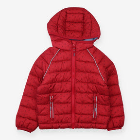Padded Red Coat with Grey Dots