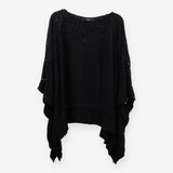 Theory Black Broderie Poncho Top Boho Chic Size 10