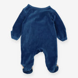Sleepsuit blue velour teddy feet and tummy