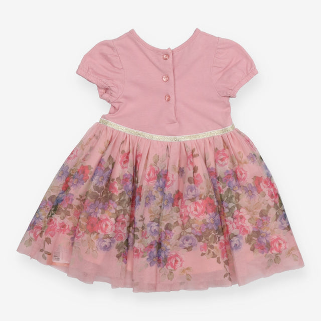 Dress Pink SS bodice floral net skirt
