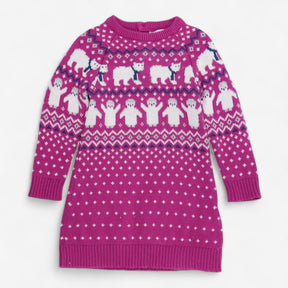 Purple Knit Dress with Polar Bears