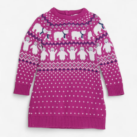 Purple Knit Dress with Polar Bears