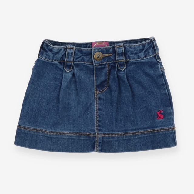 Denim mini skirt with pink rabbit logo