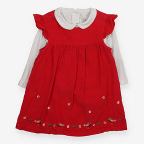 Festive red cord robin dress with white bodysuit
