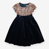Party dress velour green golden sequins