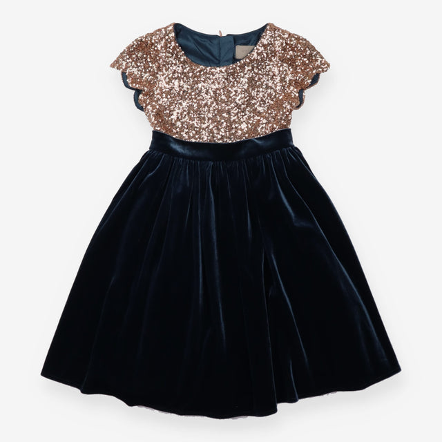 Party dress velour green golden sequins