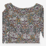 Midi Dress Blue Botanical Print Ruffle Long Sleeve