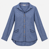 Printed Cotton Long Sleeve Button Down Shirt Blue