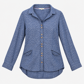 Printed Cotton Long Sleeve Button Down Shirt Blue