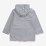White and navy striped hooded coat