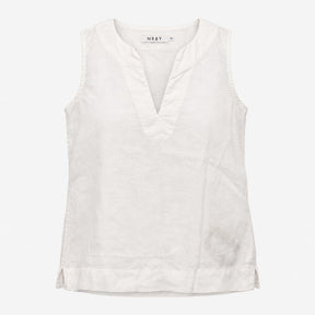 Top White Linen Sleeveless V-Neck