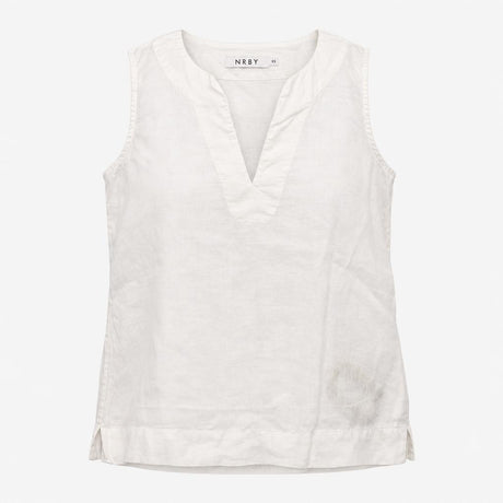 Top White Linen Sleeveless V-Neck