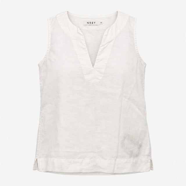Top White Linen Sleeveless V-Neck