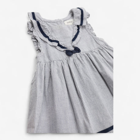 Dress Blue Stripe with Bow and Frilly Bloomers