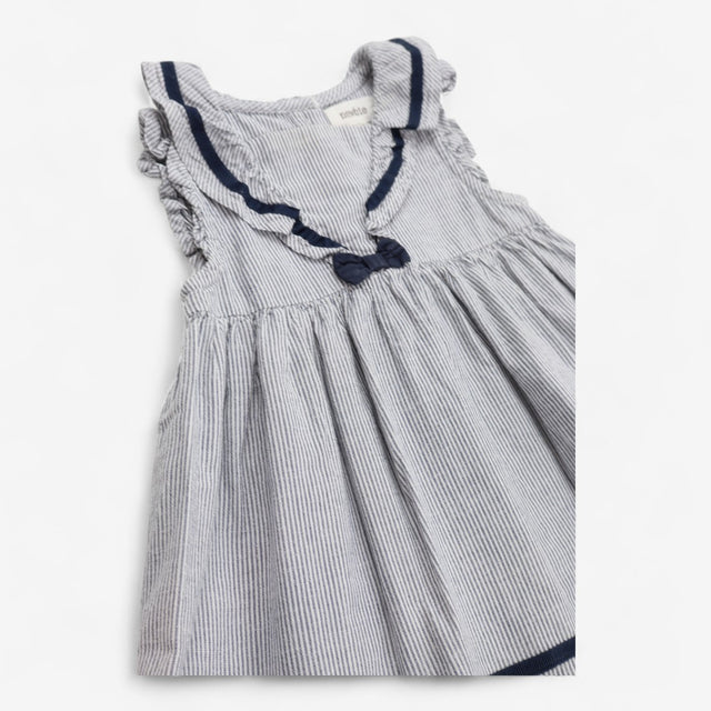 Dress Blue Stripe with Bow and Frilly Bloomers