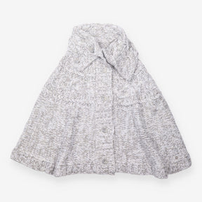 Chunky Cable Knit Poncho Grey Button Front