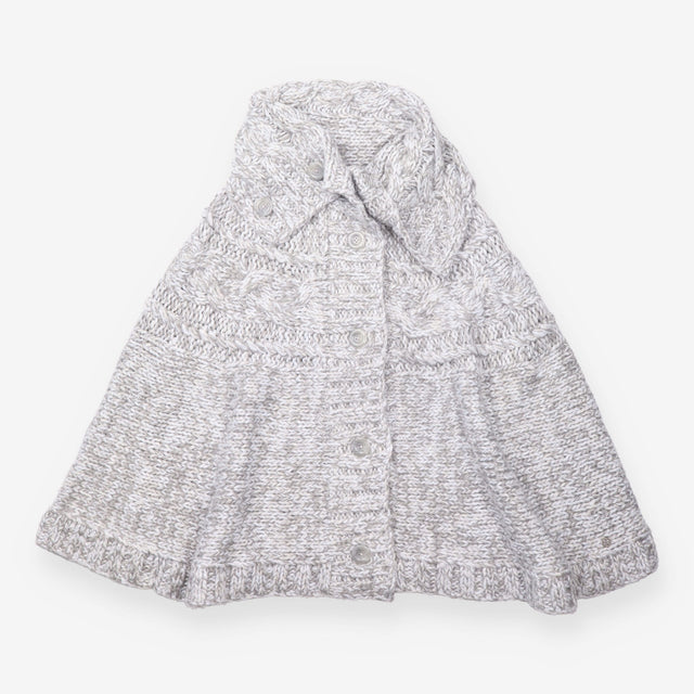 Chunky Cable Knit Poncho Grey Button Front