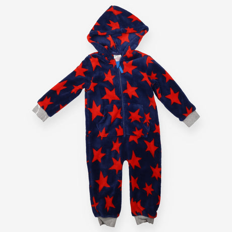 Navy fleece one piece with red stars