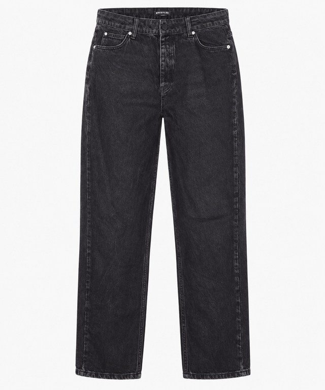 Black Washed Denim High Rise Straight Leg Jeans