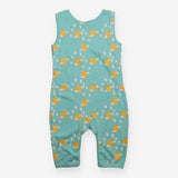 Dungarees green sun birds red lining