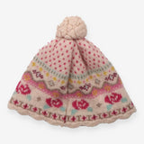 Bobble Hat Cream Pink Roses