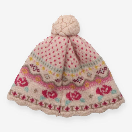 Bobble Hat Cream Pink Roses