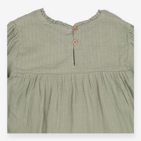 Dress LS muslin gold threads smocked