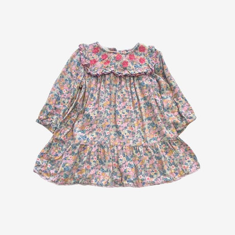 Floral Woven Dress with Pink Applique