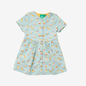 Rainbow Birds Button Through Short Sleeve Dress