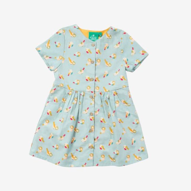 Rainbow Birds Button Through Short Sleeve Dress
