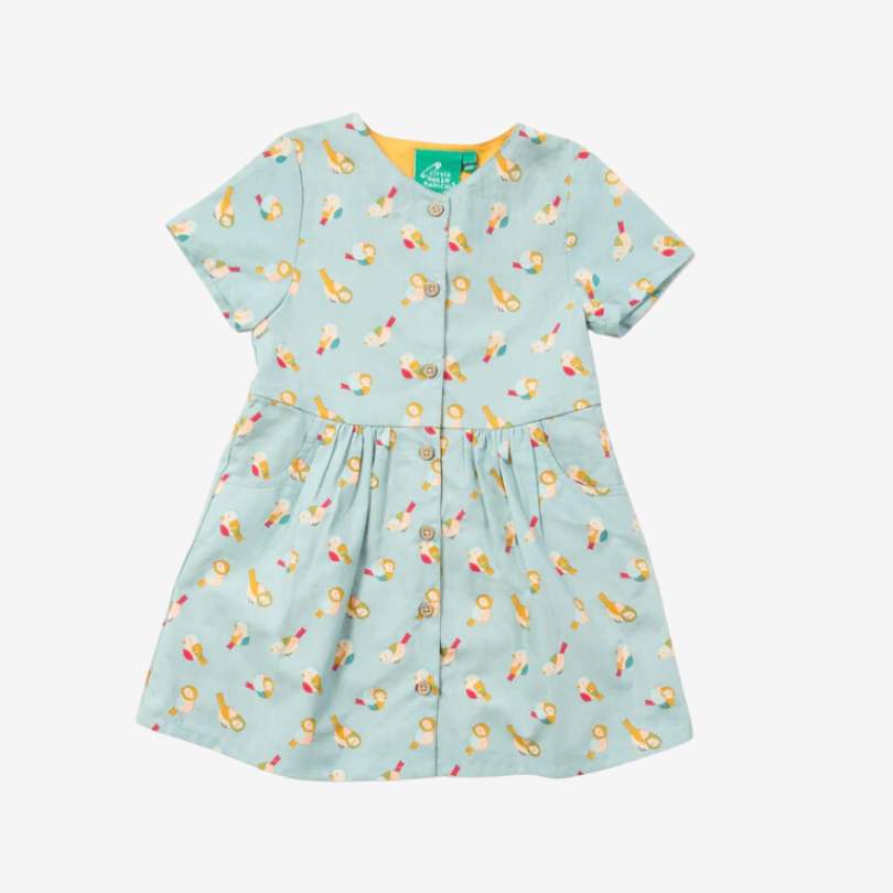 Rainbow Birds Button Through Short Sleeve Dress