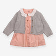 Pink Duck Dress with Grey Cardigan