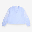 Cotton Blouse Blue Embroidered Long Sleeve