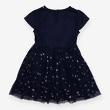 Dress Navy Gems Neckline and Tulle Skirt with Silv