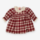 Dress long sleeve burgundy tartan collared