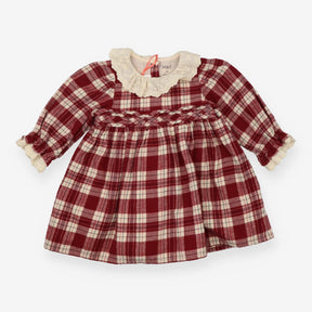 Dress long sleeve burgundy tartan collared