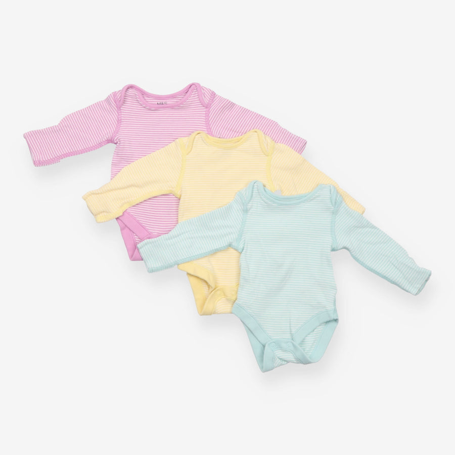 Bodysuit long sleeved striped purple yellow blue