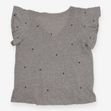 Grey Embroidered Polka Dot Flutter Sleeve Top