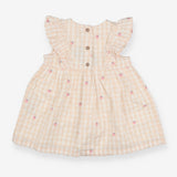 Dress SS white peaches lined frill shoulders