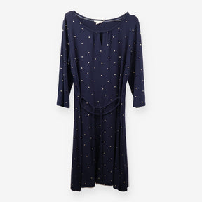 Navy Gold Spot Jersey Tea Dress Tie Waist