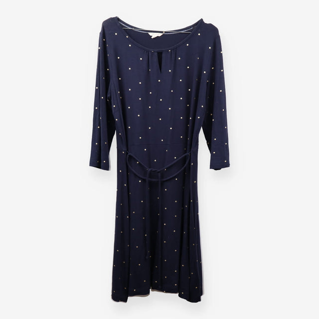 Navy Gold Spot Jersey Tea Dress Tie Waist