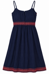 Embroidered Navy Strappy Midi Dress