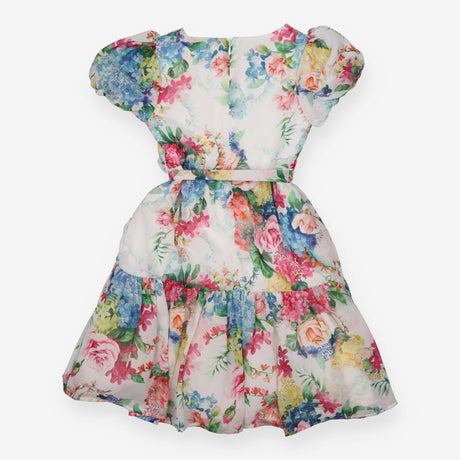 Dress Short Sleeve White Floral with Waist Tie