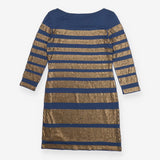 Navy Boatneck Midi Jersey Dress – Gold Sequin Stri